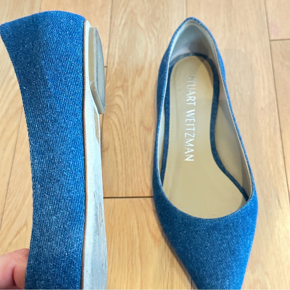 Stuart Weitzman Emelia Denim Pointy Toe Flats 7.5 - Picture 6 of 6